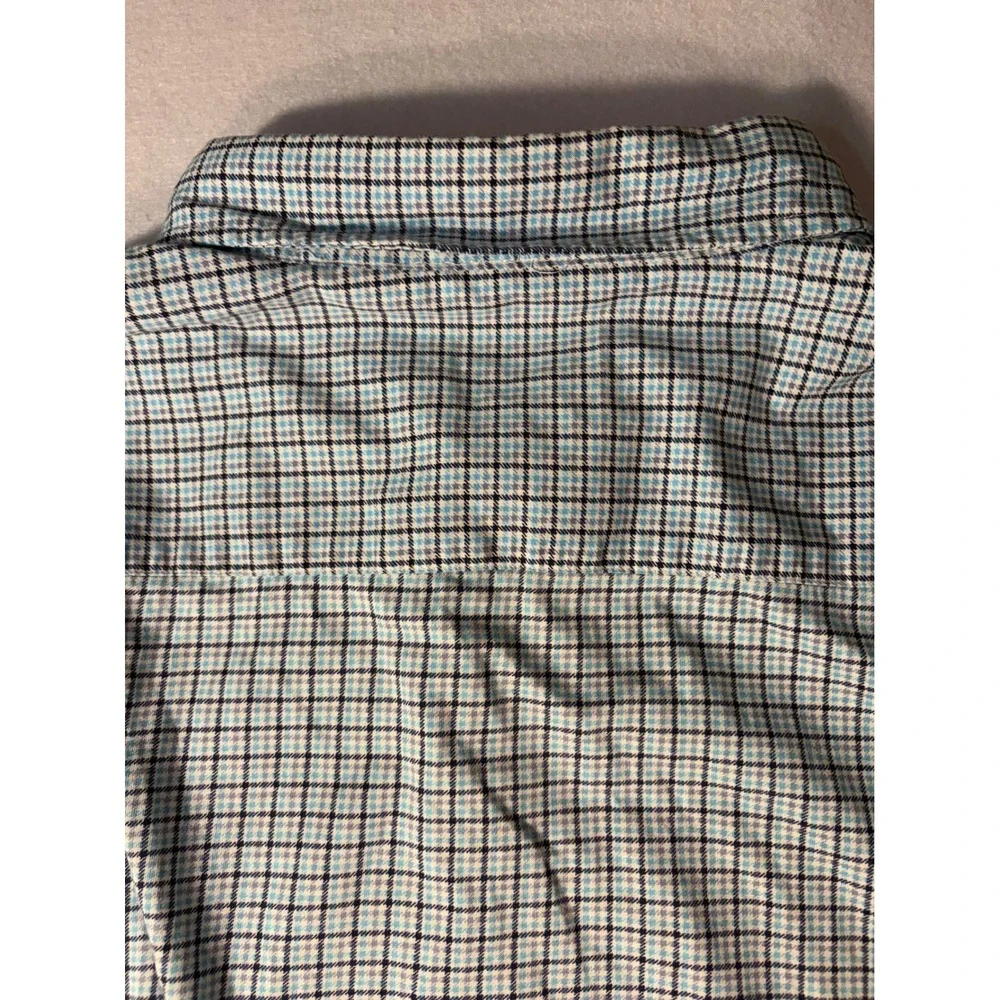Orvis Active Fit Mens XXL Blue White Plaid Long Sleeve Button Down Shirt Logo